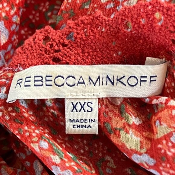 Rebecca Minkoff Deneuve Floral Cold Shoulder Blouse Size XXS Red Bell Sleeve - Picture 6 of 8
